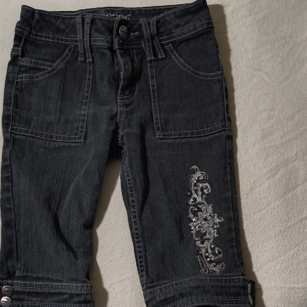 Chic Black Embroidered Kids Jeans